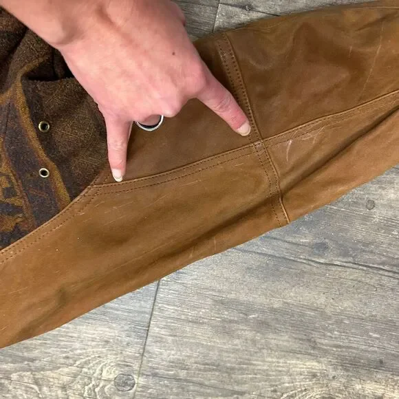 Vintage Winlit Leather Coat Wool Blend Aztec Southwest Women Size Large Brown - Picture 3 of 12